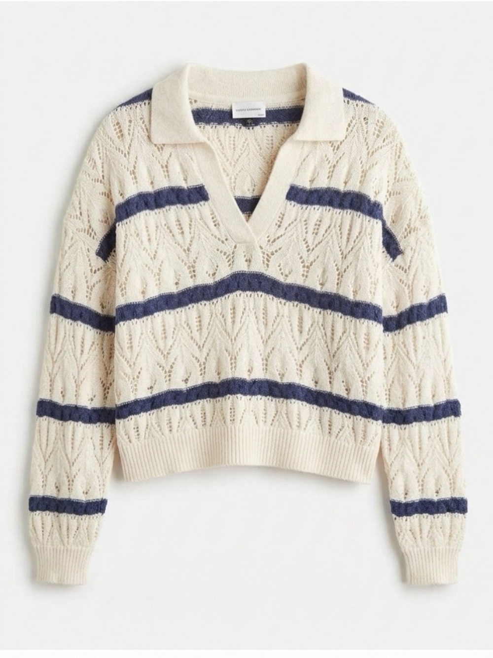 Universal Thread Open Knit Collared Sweater Blue Ivory Medium